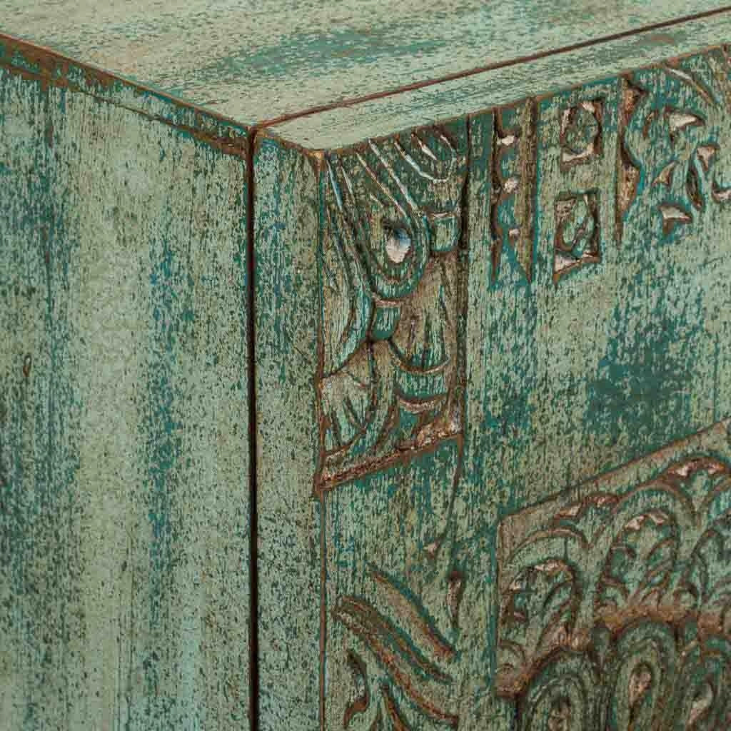 Comodino da caffè in legno intagliato a mano, blu, 37x40x56h cm
