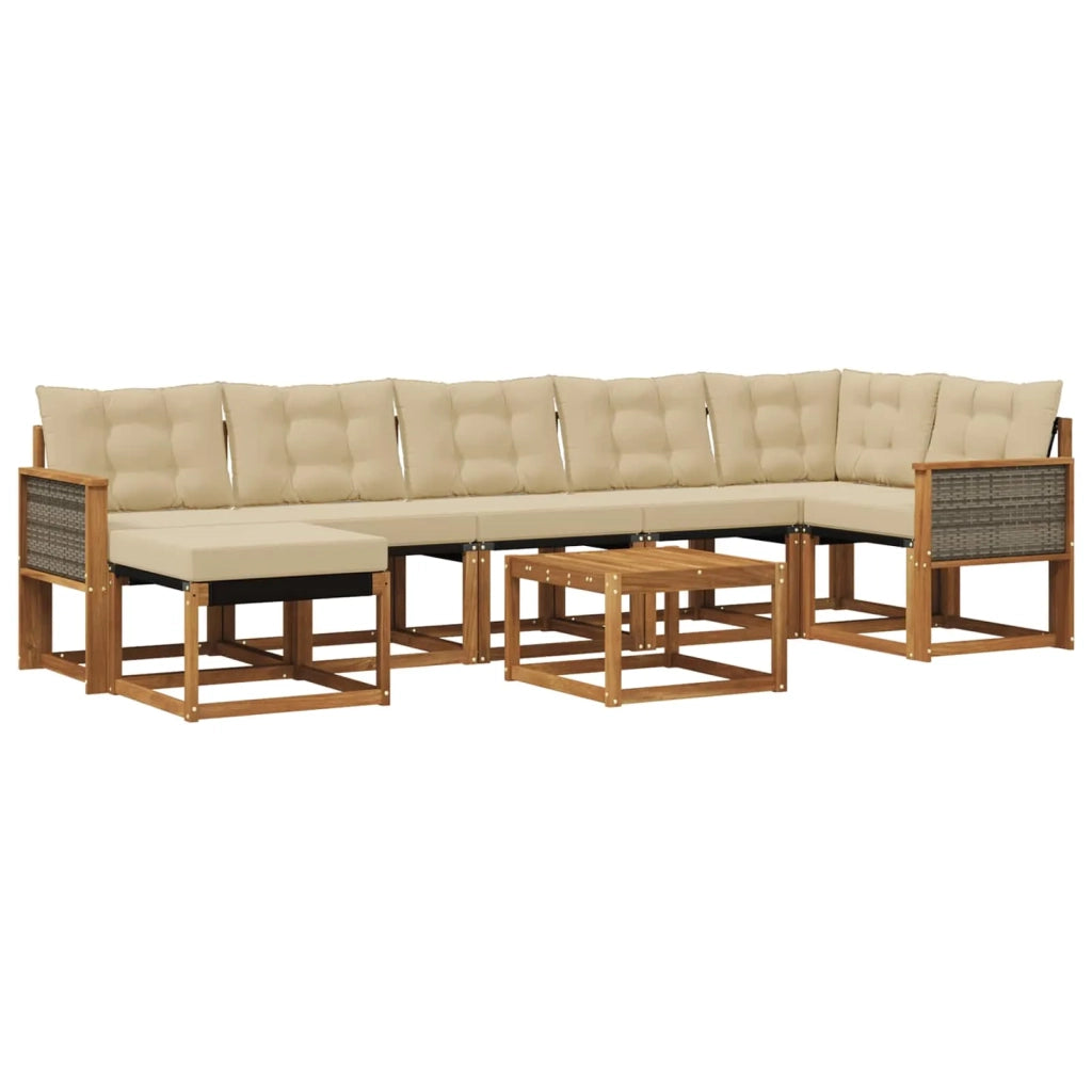 Set di divani da esterno con cuscino 8 pcs Naturale e Beige