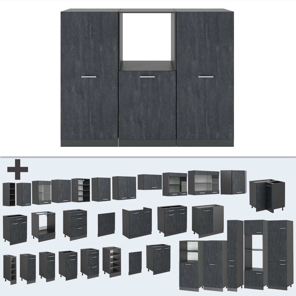 Cucine componibili piccole R-Line Calce nera/Antracite 180 cm Senza piano di lavoro Vicco