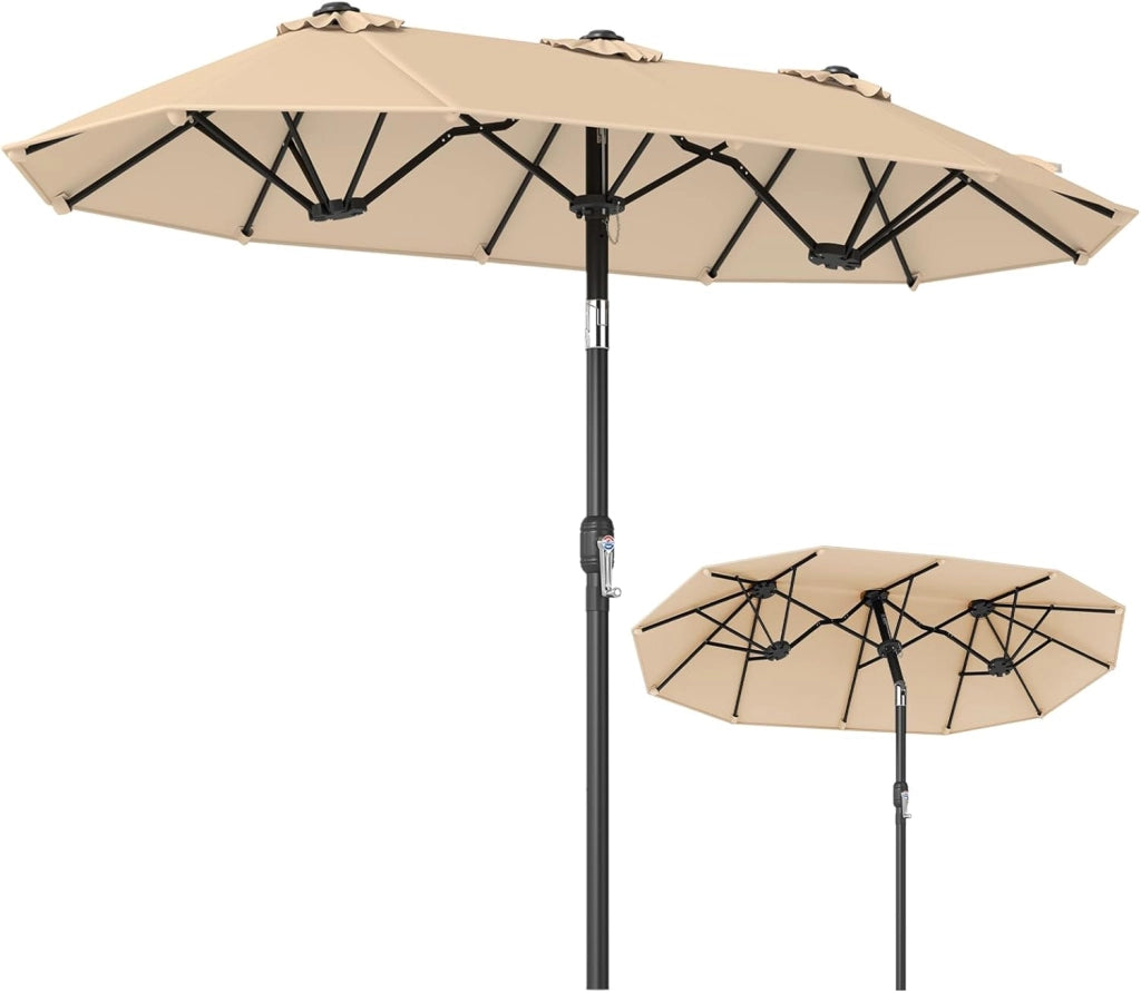 Ombrellone da Giardino Doppio 285 cm, in Tessuto con 12 Stecche Resistenti e Maniglia a Manovella Scorrevole, Anti-UV, senza Base, per Giardino e Piscina, 285 x 147 x 220 cm