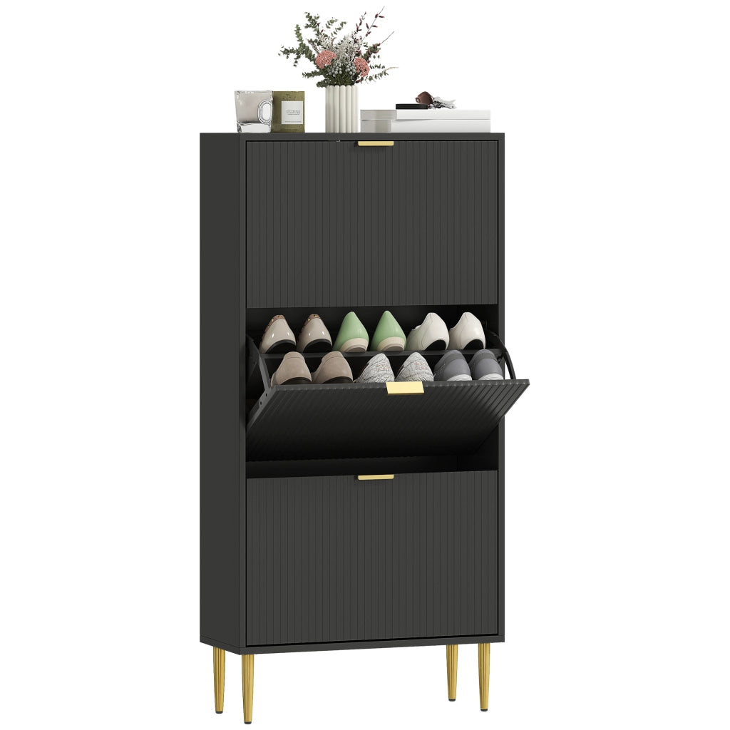 Scarpiera con cassetti e ripiani regolabili ¨C Zephmum ¨C Nero 60x24x122,5 cm