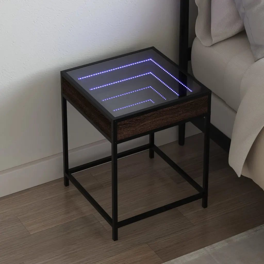 Comodino con LED Infinity-Tavolino da notte Rovere Marrone 40x40x51 cm 110625