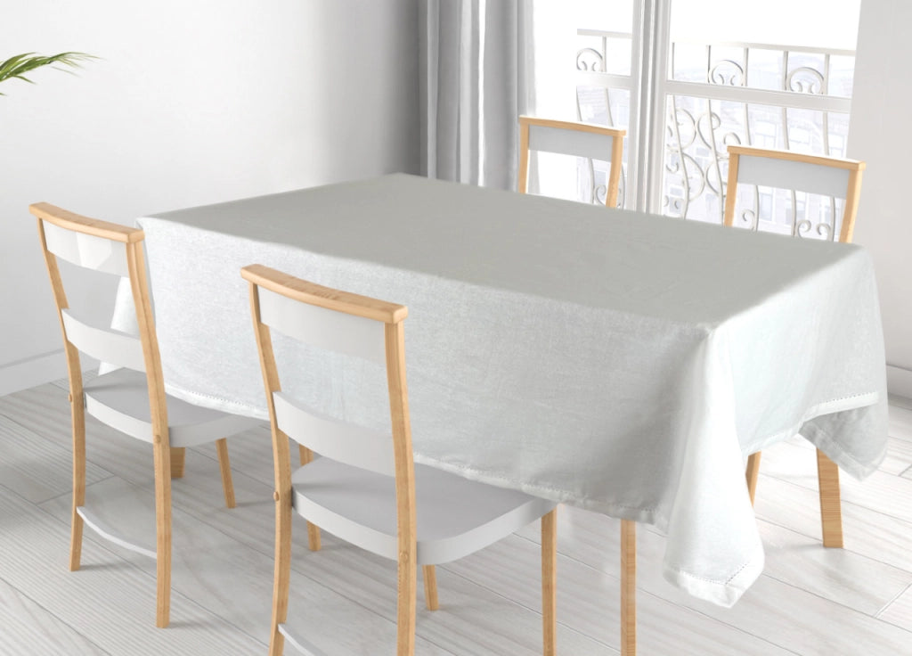 Tovaglia Cucina Soggiorno In Cotone Con Orlo A Giorno In Tinta Unita Ajour - 140x240cm - Bianco