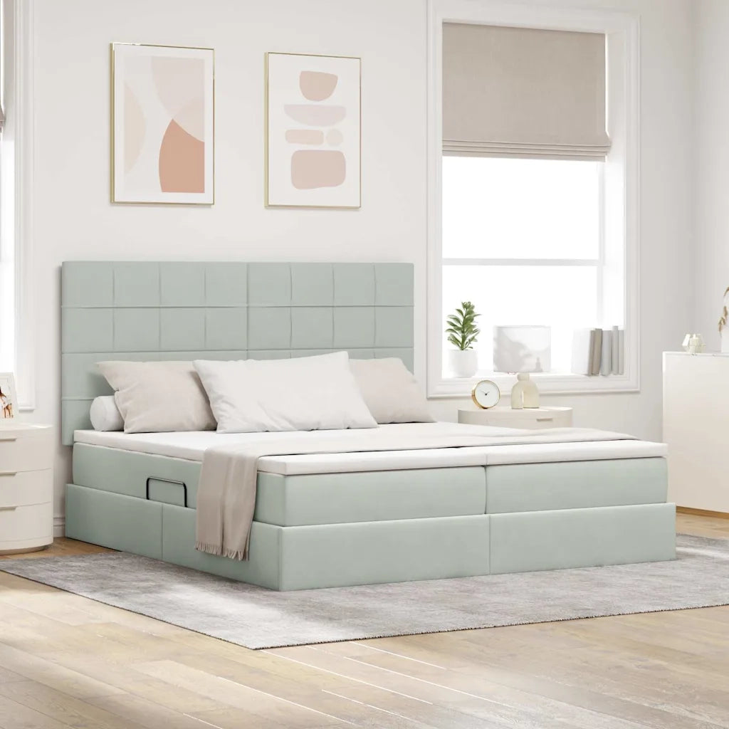 Letto con Contenitore Grigio chiaro 200 x 200 cm Velluto