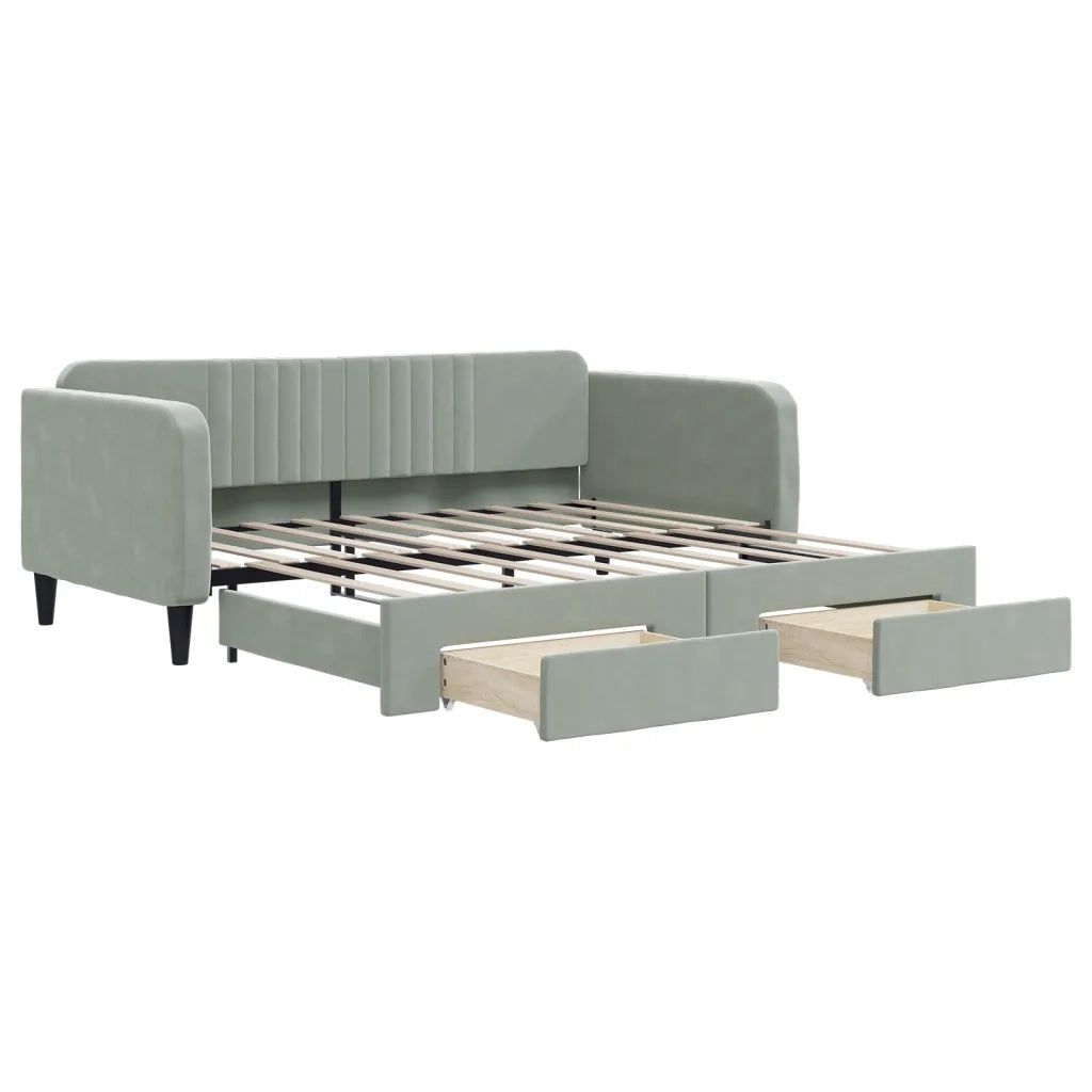 Divano Letto Estraibile Cassetti Grigio Chiaro 90x190cm Velluto 3197124