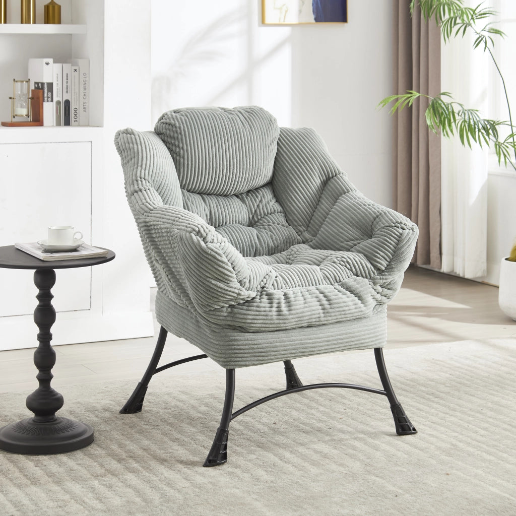 Fauteuil con pouf e tasca laterale in flanella con schienale ergonomico e struttura stabile in acciaio verde chiaro