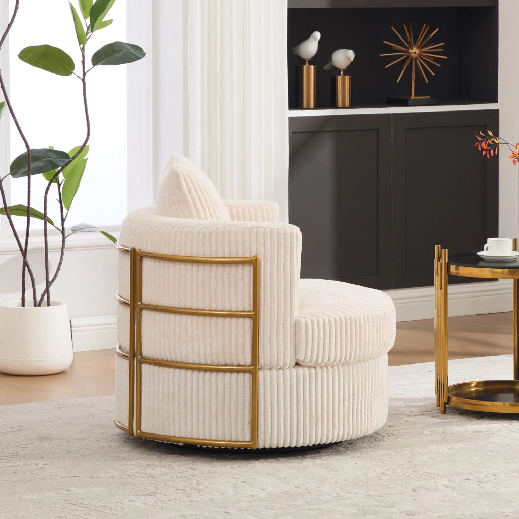 SEDIA Girevole 76x79x78 cm in Cord Beige con vano contenitore