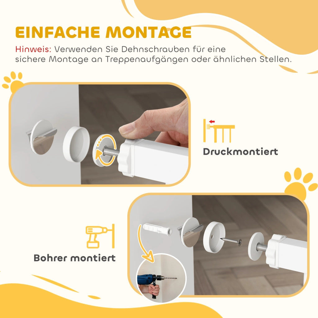 Cancelletto per animali domestici 106 cm ¨C Xylo ¨C regolabile, con porta per gatti, bianco