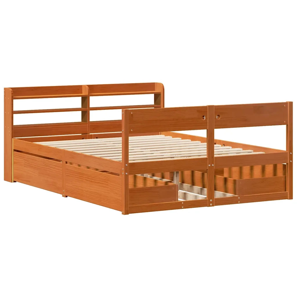 Letto senza Materasso Marrone Cera 140x190 cm in Legno di Pino 3307136