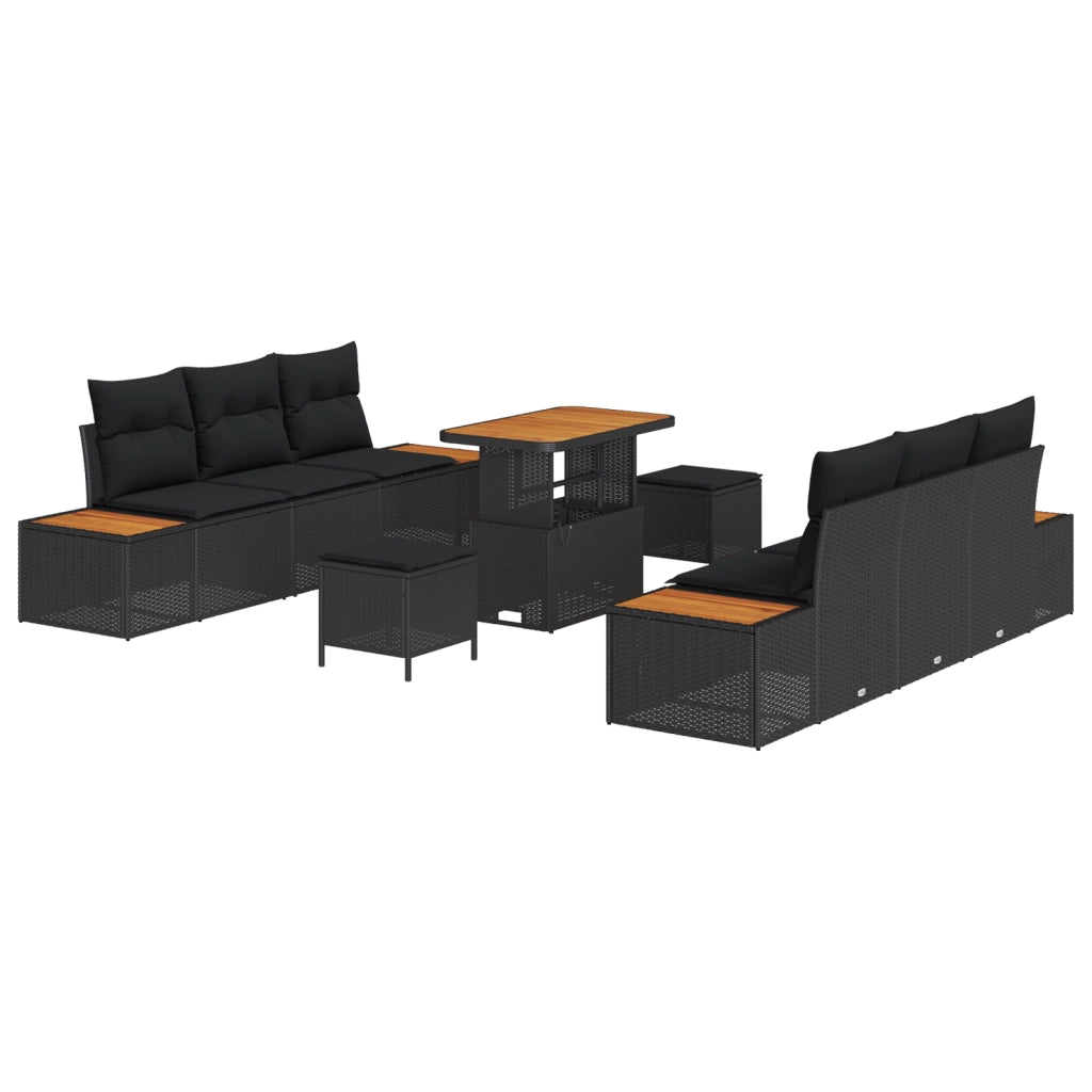 Set Divano Giardino 9 Pezzi con Cuscini - Polyrattan Nero e Acciaio