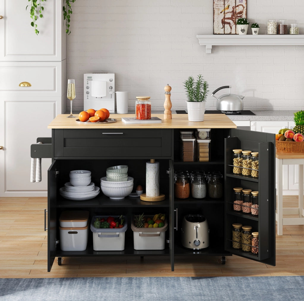 Isola da cucina mobile con piano pieghevole e vani