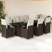 Set BistrÃ² da Giardino 9 pz con Cuscini in Polyrattan Marrone