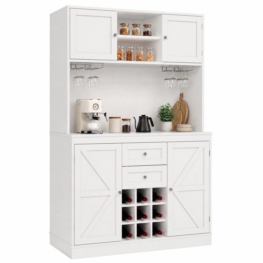 Credenza alta da cucina bianca 120x40x188 cm con portabottiglie