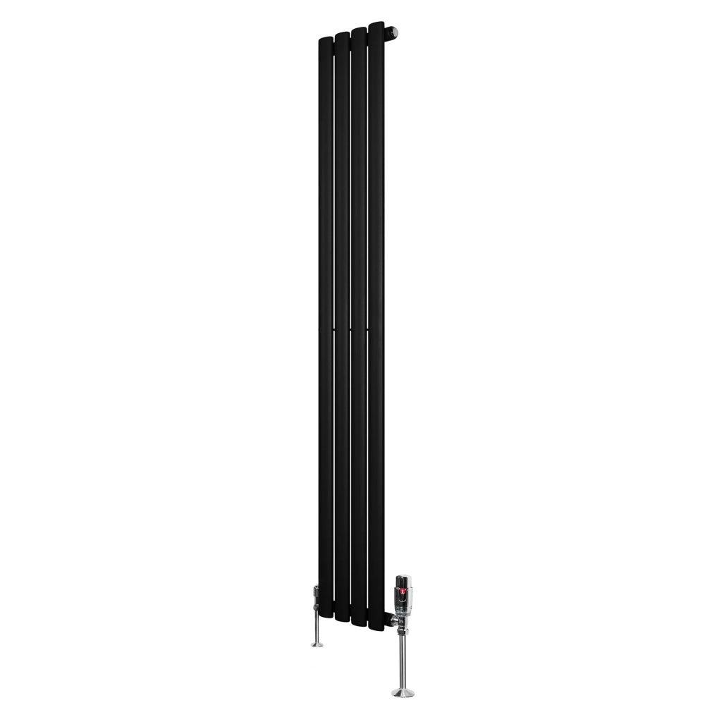 Radiatore Verticale Ovale 1600x240mm Nero con Valvole TRV