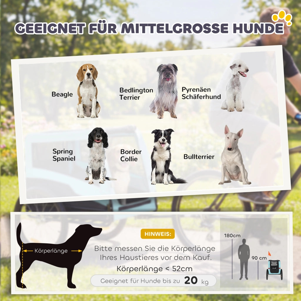 Rimorchio Bicicletta Pieghevole per Cani ¨C Xylo ¨C Blu Chiaro, 143x70x90 cm, Max 20 kg