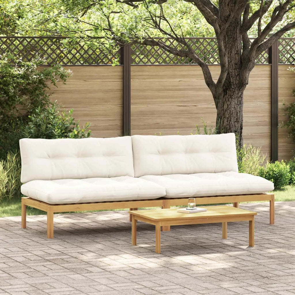 Salotto da Giardino-Divano componibile Centrale Acacia Chiaro e Bianco Crema 766035