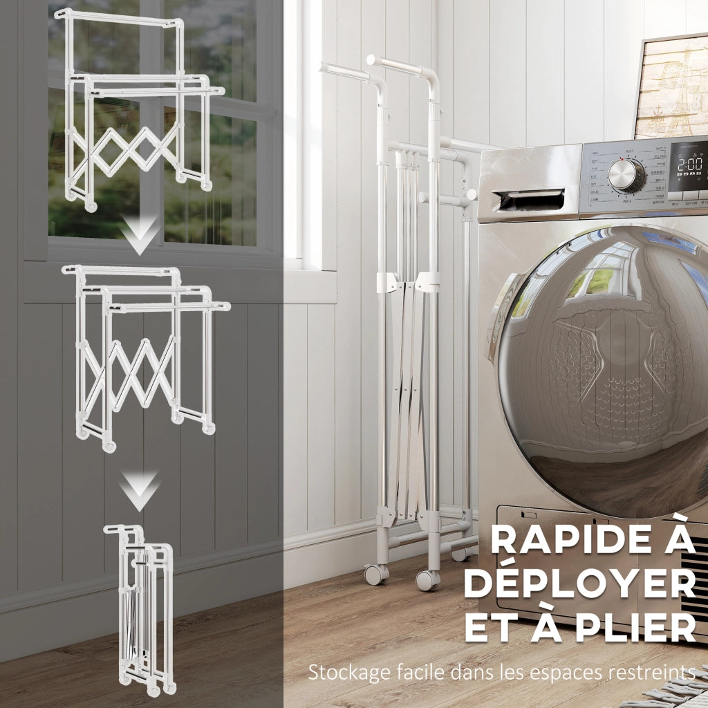 Stendibiancheria pieghevole a 3 sbarre regolabili ¨C zephmum ¨C Argento 104-150x103x145-197 cm