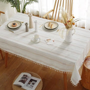 Telaio da tavolo Bianco tovaglia da tavolo Lino Cotone Lavabile tovaglia da tavolo Stile pennello Moderno per esterno, giardino, ristorante Decorazione da tavolo (bianco 140 x 260 cm)