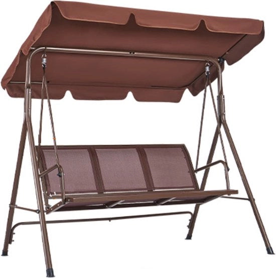 Schienale per Giardino 3 Posti - Bancopendolo - Cuscino Regolabile - Con Braccioli - Tessuto Teslin Resistente all'Umidità - Struttura in Acciaio Solida - Colore Miele