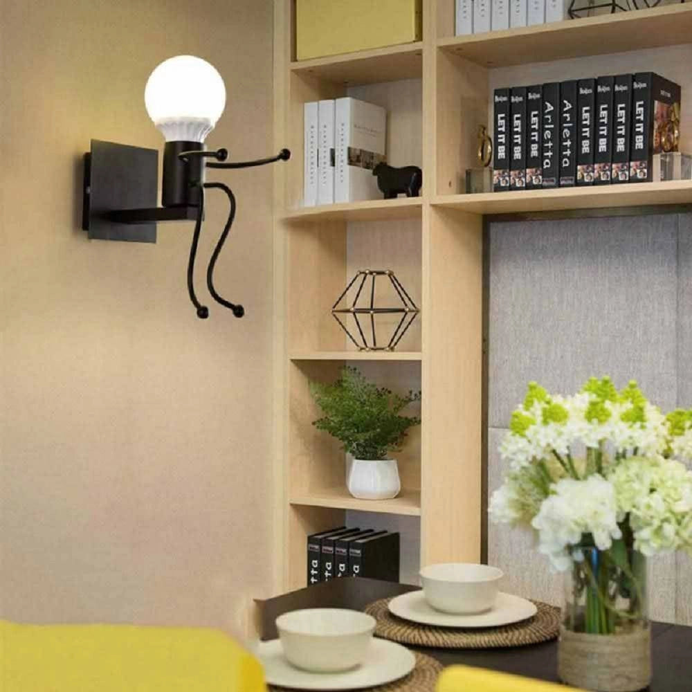 Trade Shop - Applique Da Parete Decorativo Forma Di Omino Seduto In Metallo Attacco E27 Aq51 - Nero