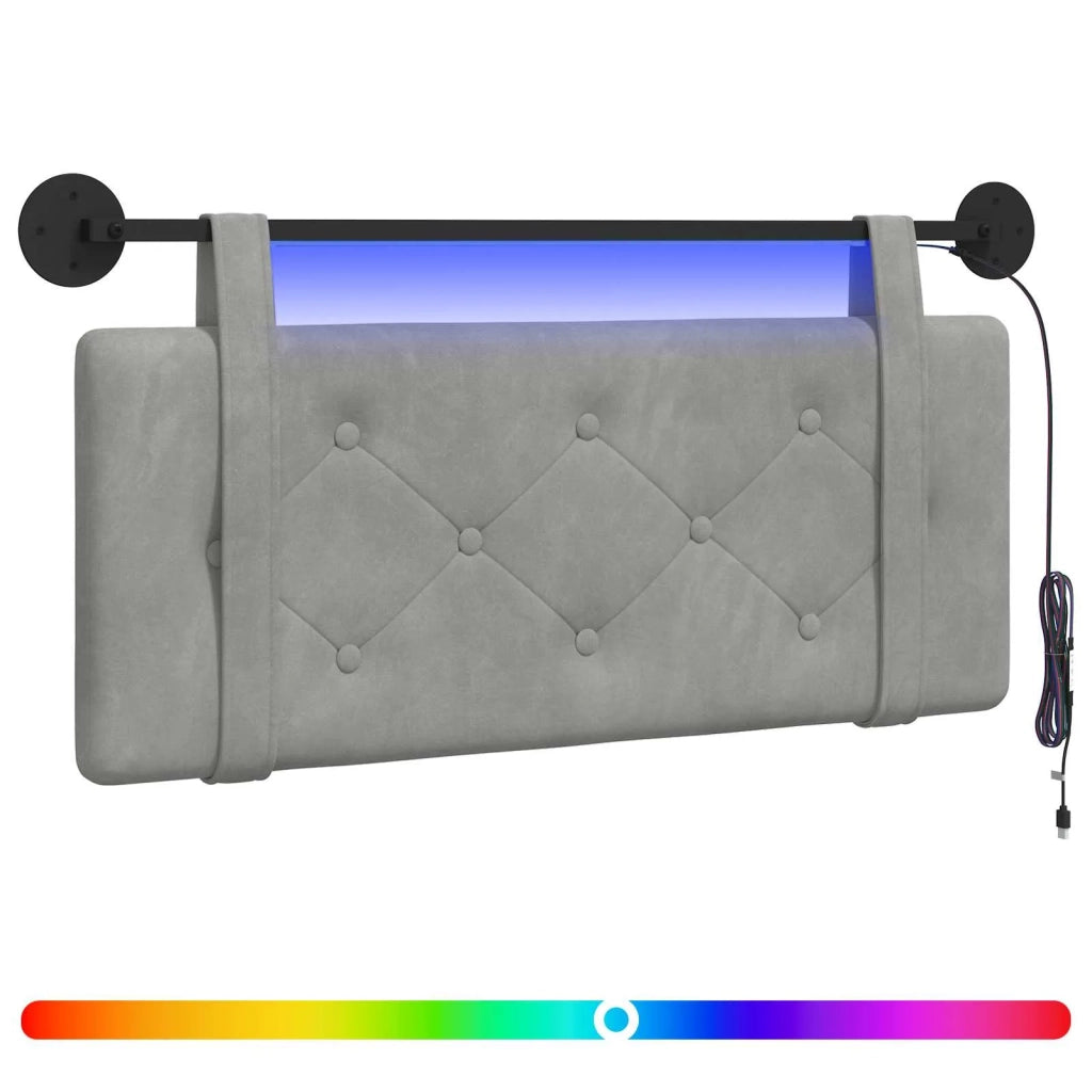 Testiera sospesa Con luce LED Grigio Chiaro Velluto