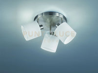 TOMMY PLAFONIERA 3 SPOTS CON DIFFUSORI PARALUMI BIANCHI BASE METALLO ACCIAIO SATINATO D.25CM ATTACCO E14