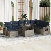 Set Divano da Giardino 9pz con Cuscini Grigio Polyrattan Acacia