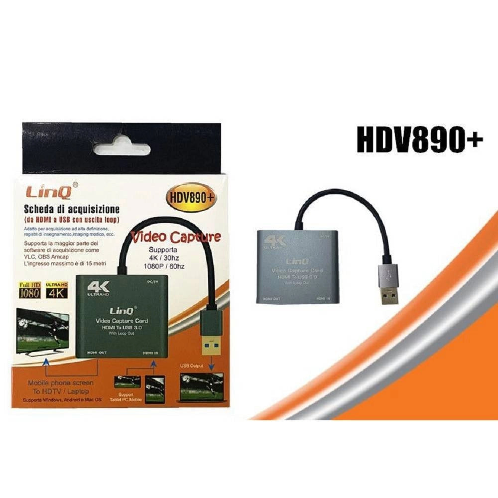 Trade Shop - Cavo Scheda Di Acquisizione Video Da Hdmi A Usb Ultra Hd 4k Full Hd 1080p Hdv890+ -