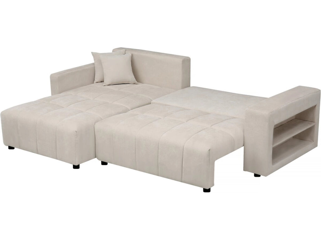 Divano letto angolare a 3 posti in tessuto di ciniglia - "Trocadero" - Beige