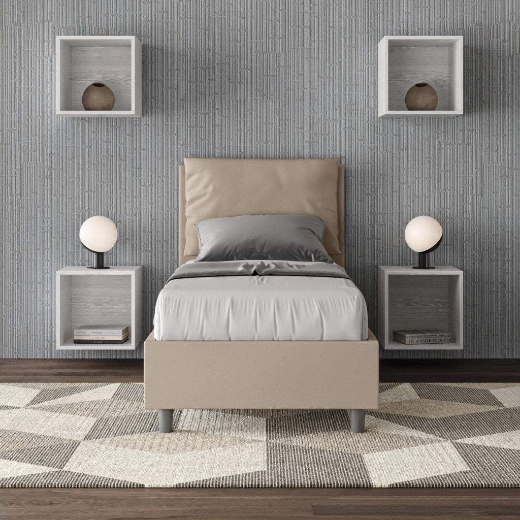 Letto singolo senza rete imbottito 80x210 similpelle tortora Antea