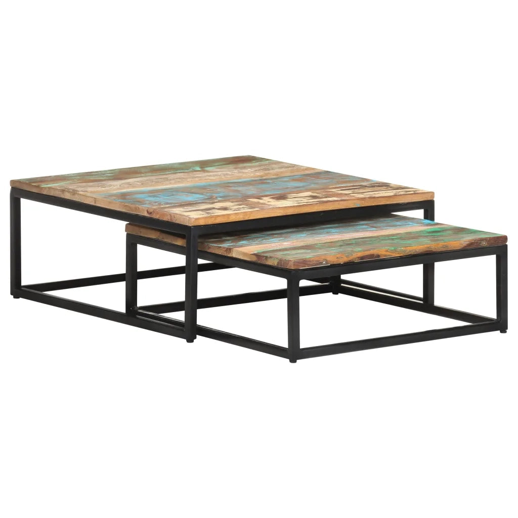 Tavolini da Salotto Impilabili 2 pz Legno Massello di Recupero cod mxl 55644