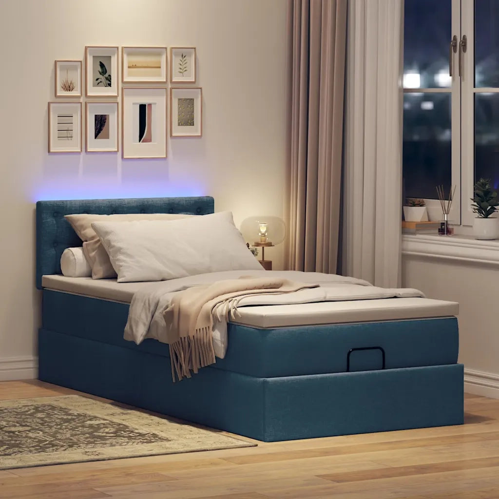 Struttura Letto Pouf con Materasso Blu 90x190 cm in Tessuto 3312442