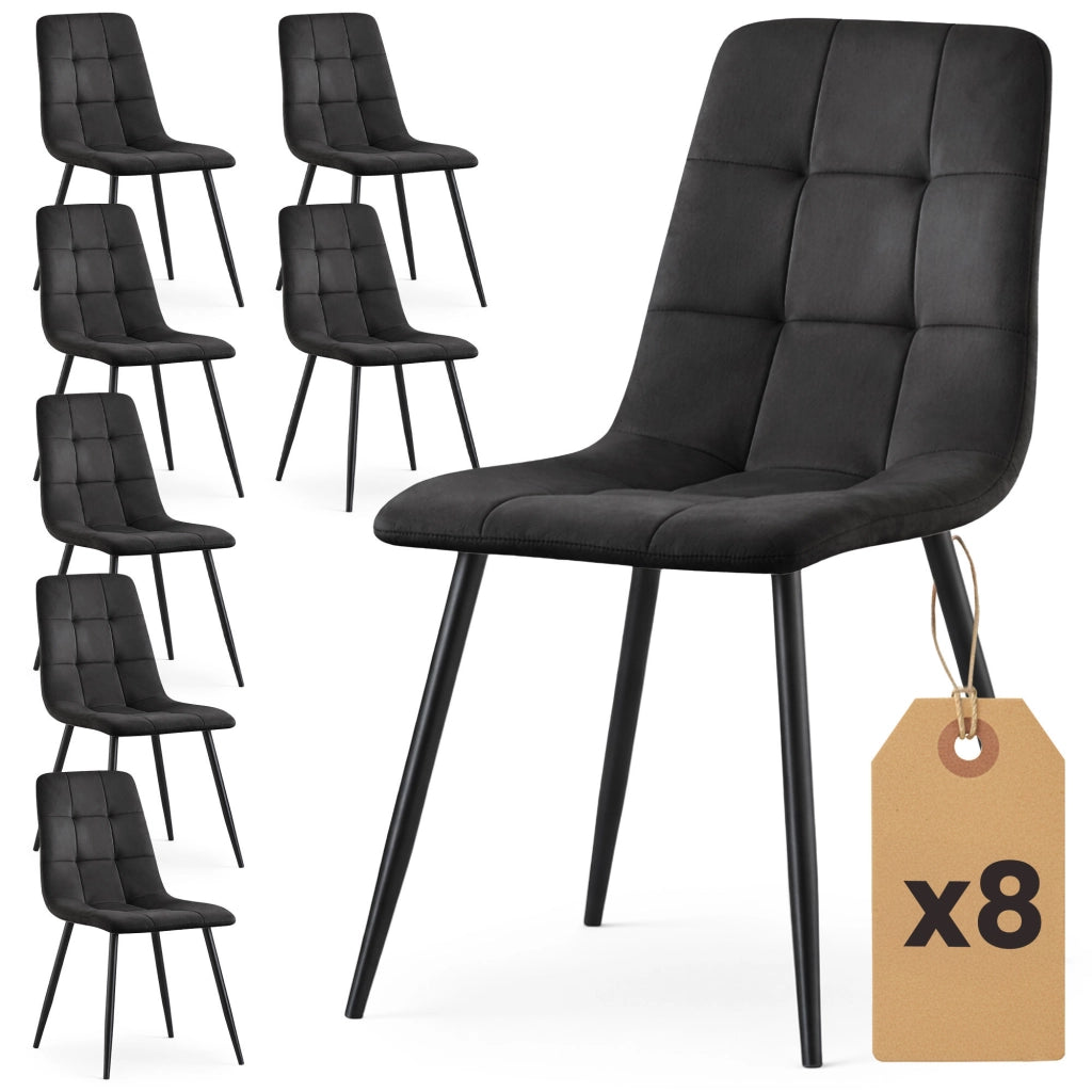 Set di 8 Sedie in velluto trapuntate NERO Nero gambe nere