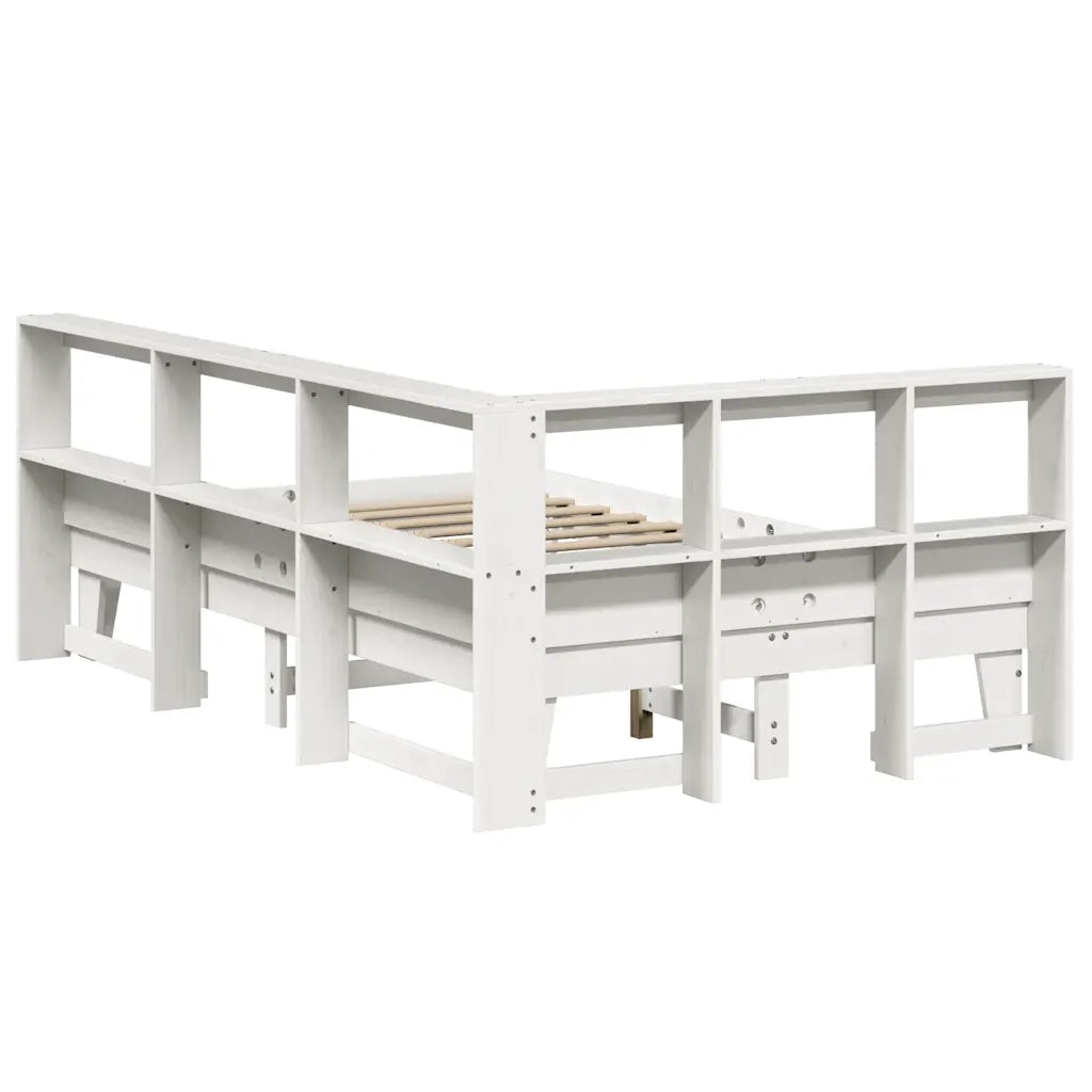 Letto Libreria senza Materasso-Struttura Letto con contenitore Bianco 120x190 cm Legno di Pino 138047