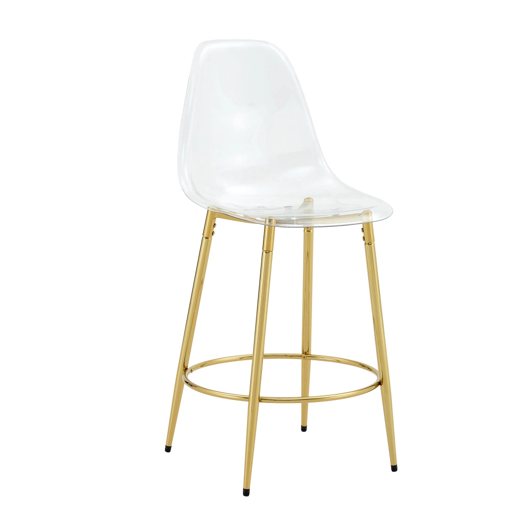Set tavolo cucina e sedie con 1 tavolo alto e 4 sgabelli in vetro; metallo e plastica oro trasparente