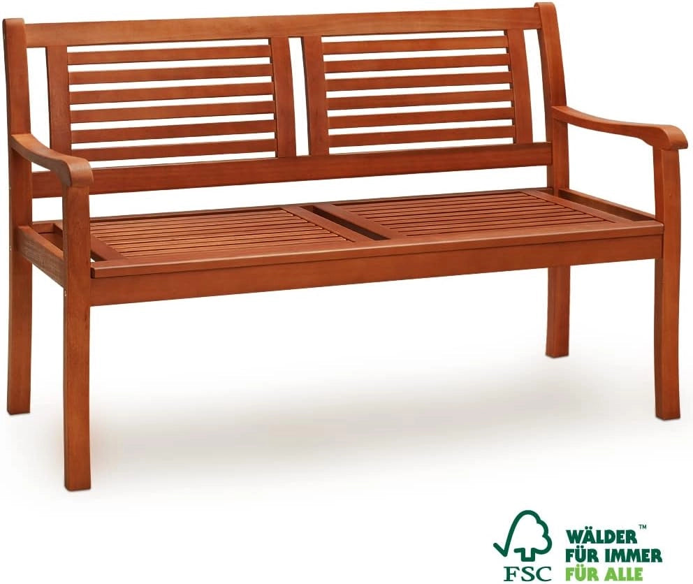 Panchina da Giardino Bologna in Legno di Eucalipto Resistente 120x60x90cm Portata 320kg Panca da Esterno 2 Posti
