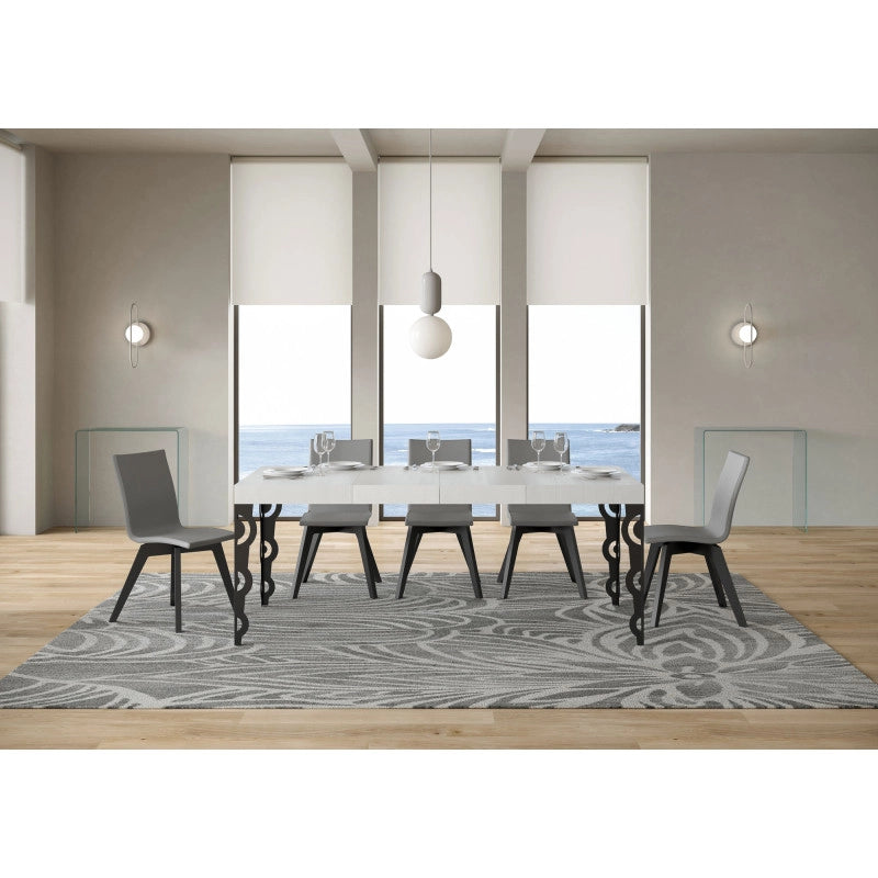 Tavolo allungabile 140/400x90 cm Karamay Premium telaio Antracite - Bianco Frassino
