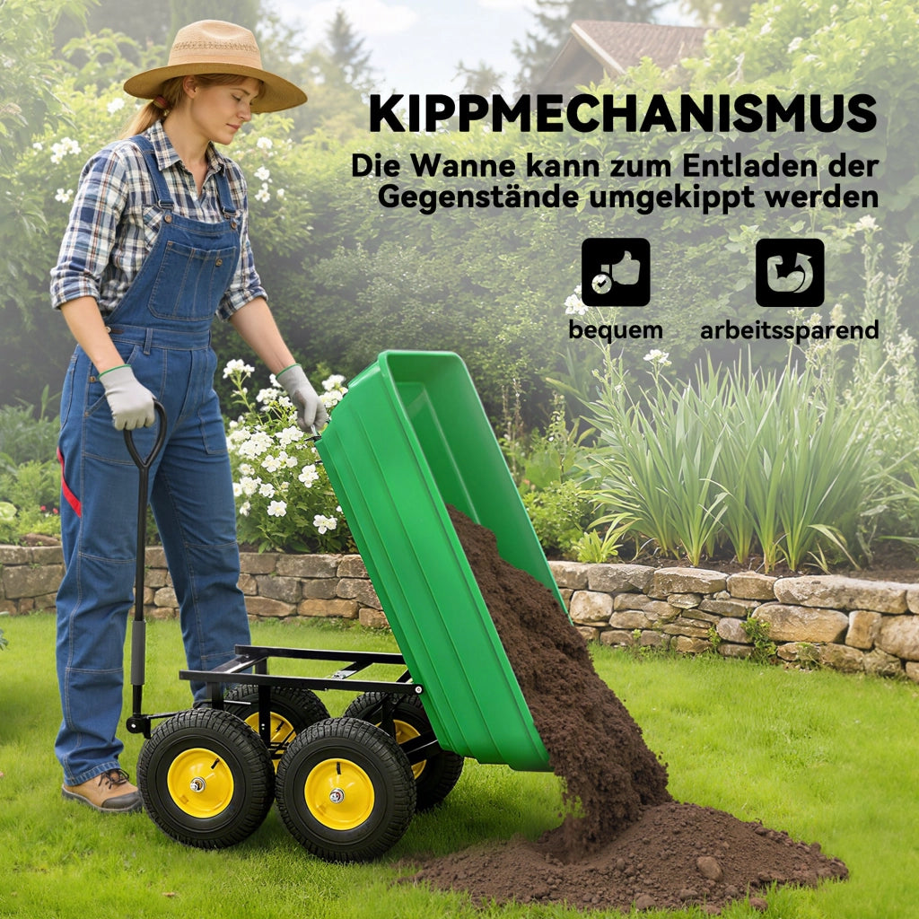 Carrello da giardino pieghevole ¨C zephmum ¨C 75L plastica ruote pneumatiche verde scuro