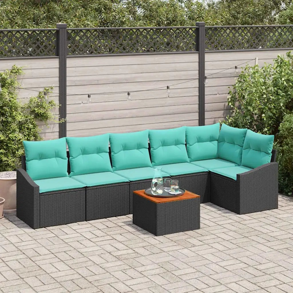 Set Divano da Giardino con cuscino 7 pcs Nero polyrattan