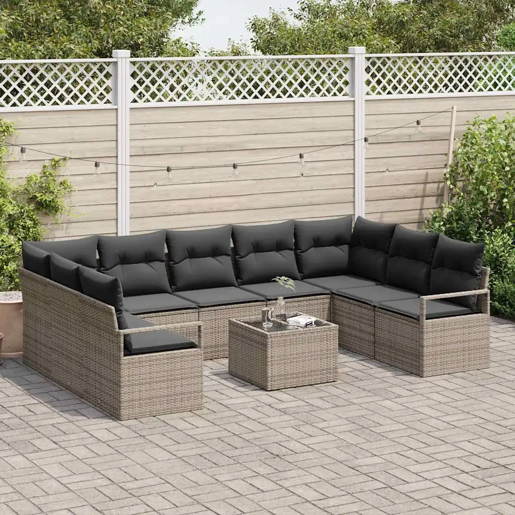 Set Divano da Giardino 10 pcs Grigio chiaro polyrattan 3355218
