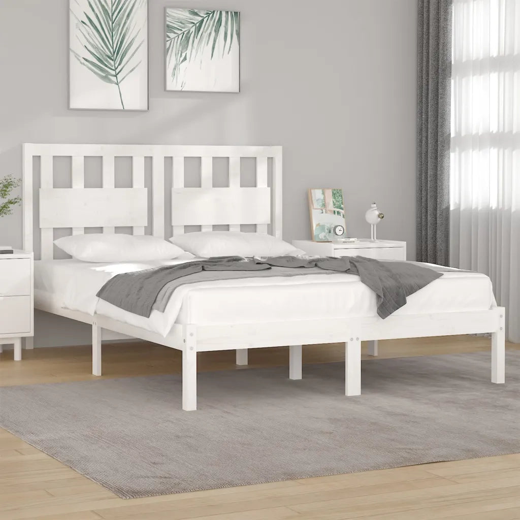 Giroletto-Struttura Letto Bianco in Legno Massello di Pino 200x200 cm 621666