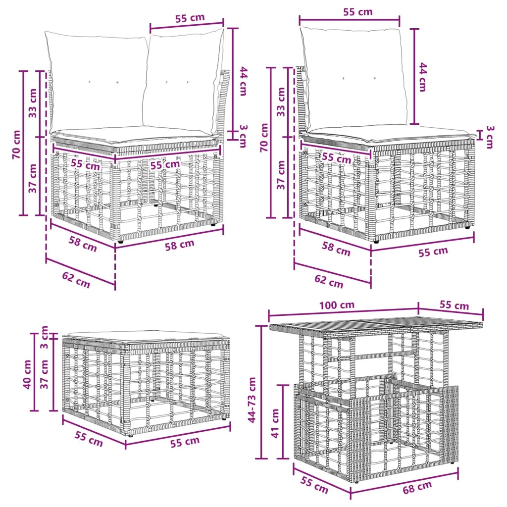 Set Divano da Giardino 11 pz Nero e Grigio scuro polyrattan 3437907