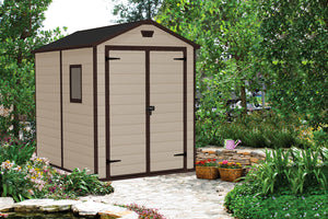 Casetta da Giardino Porta Attrezzi 185,8x236,8x227 cmin Resina Effetto Legno Keter Manor 6x8 Beige