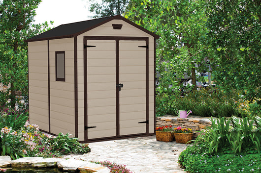 Casetta da Giardino Porta Attrezzi 185,8x236,8x227 cmin Resina Effetto Legno Keter Manor 6x8 Beige