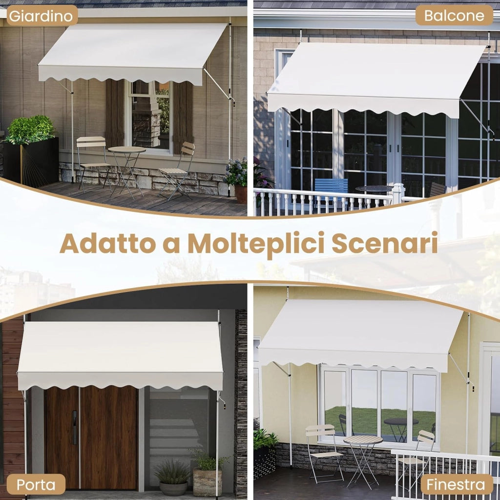 Tenda da Sole a Morsetto, Regolabile in Altezza e Inclinazione con Manovella, Telo Impermeabile e Resistente ai Raggi Solari e Telaio Antiruggine, Tenda Retrattile Senza Foratura (3M,Bianco)