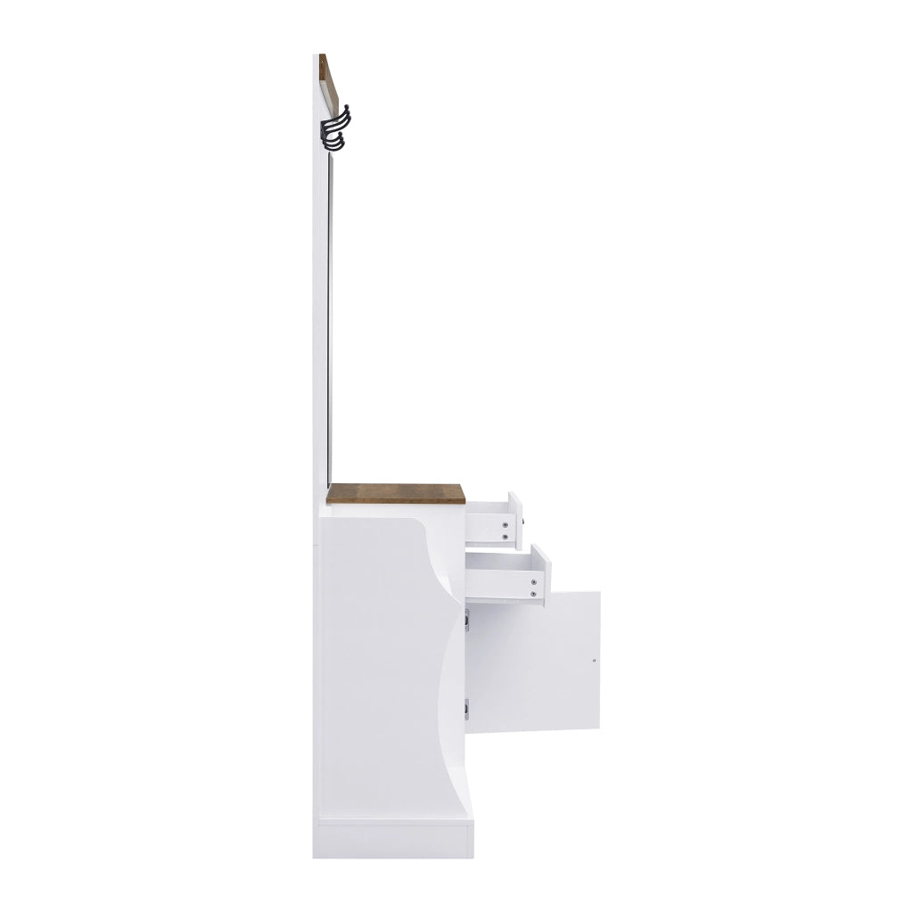Mobile Ingresso con Specchio; 1 Anta; 2 Cassetti; Portaombrelli e Appendini; Stile Moderno; in Pannello di Particelle; Bianco; 110;5??38??191 cm