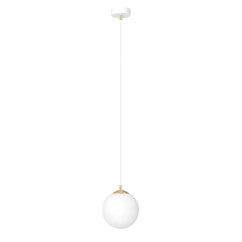 Sospensione Contemporanea Nuada 1 Luce In Acciaio Bianco Sfera Vetro Bianco