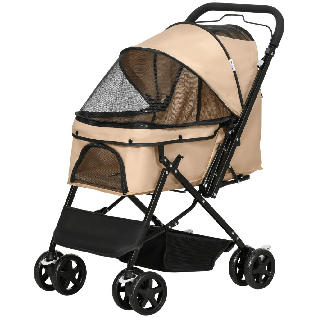 Carrello per Cani Pieghevole ¨C zephmum ¨C Beige, 1 Cestino, 2 Freni