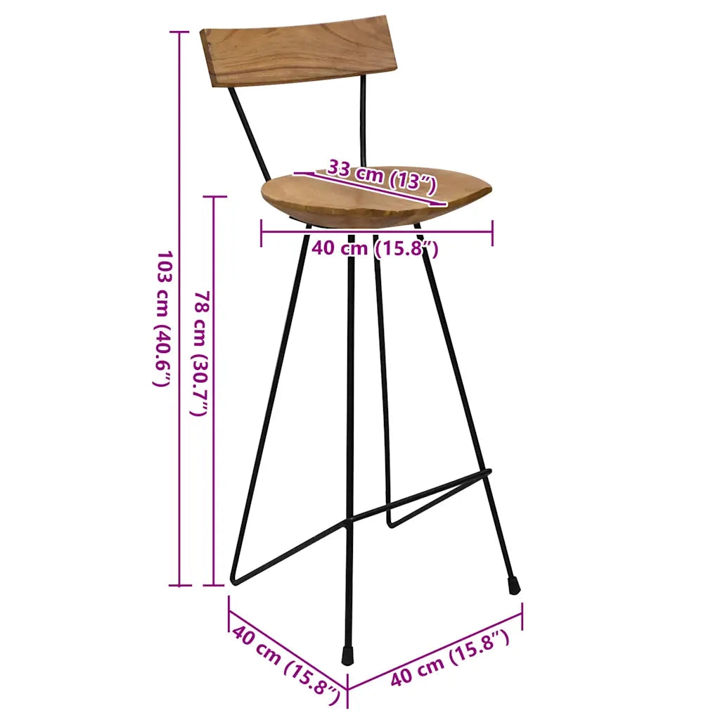 Sgabelli da Bar 2 pz in Legno Massello di Teak 285205