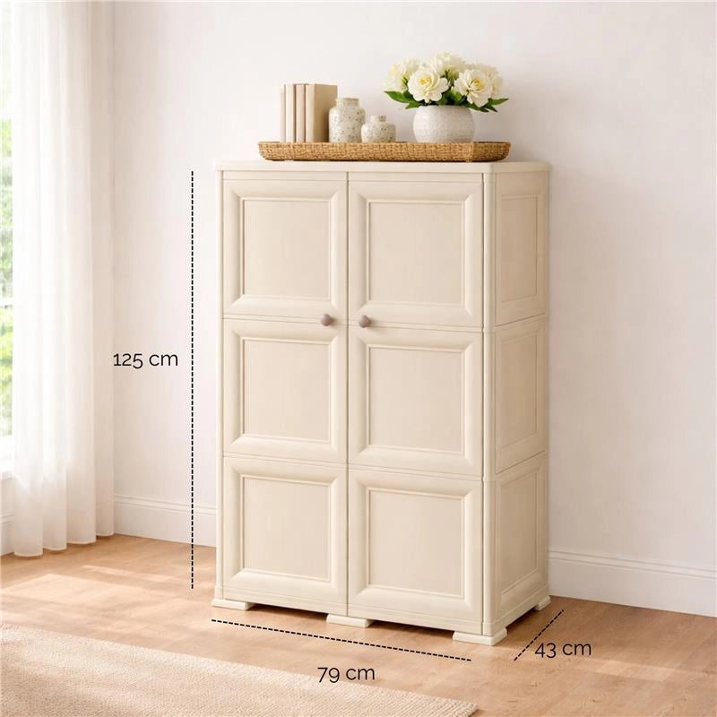 MOBILE MULTIUSO 2 ANTE ANGORA 79X43X125 CM CON 3 MODULI E 6 TASCHE LATERALI – ARMADIO ORGANIZZATORE VERTICALE CON RIPIANI E ANTE LISCE